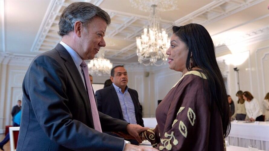 Oneida Pinto, gobernadora de La Guajira. Juan Manuel Santos, Presidente de la República. Foto: presidencia.gov.co