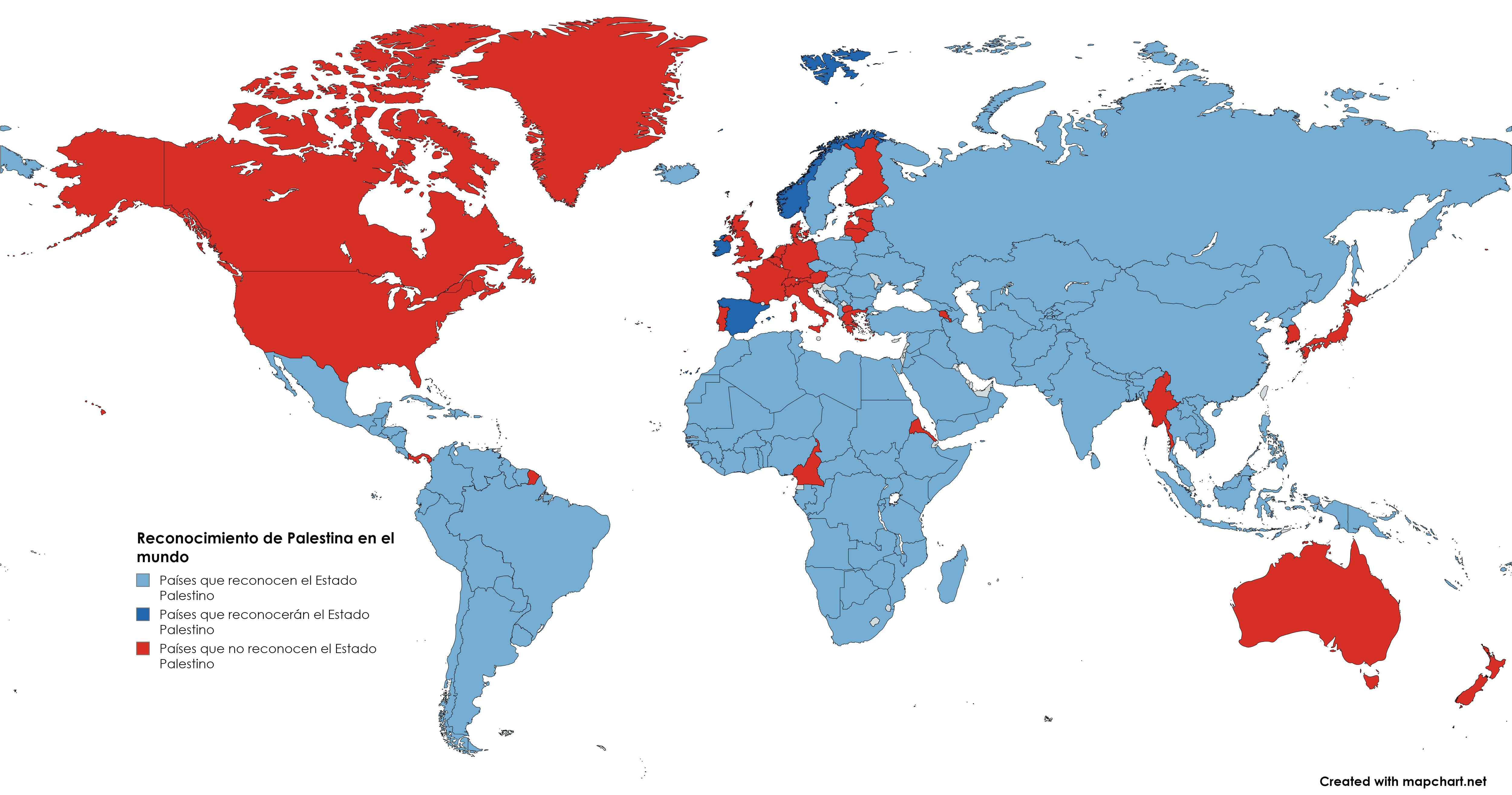 Mapa del estado del reconocimiento del Estado Palestino a nivel global.
(Foto: Getty / Caracol Radio)