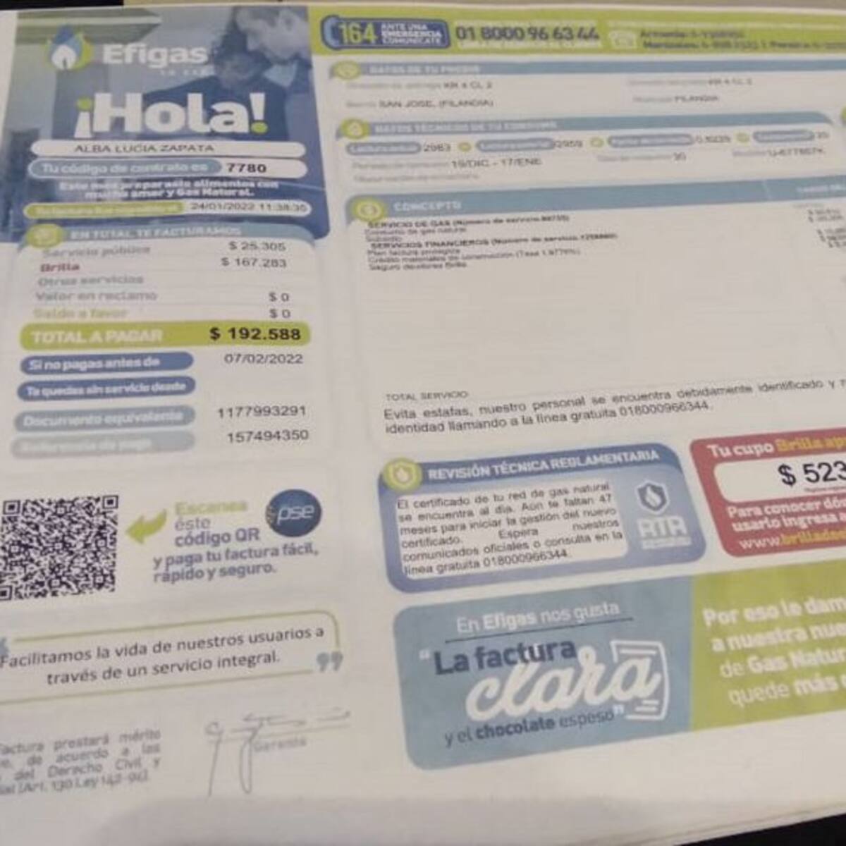 Efigas realiza cambios en la factura para 650.000 usuarios en Eje Cafetero