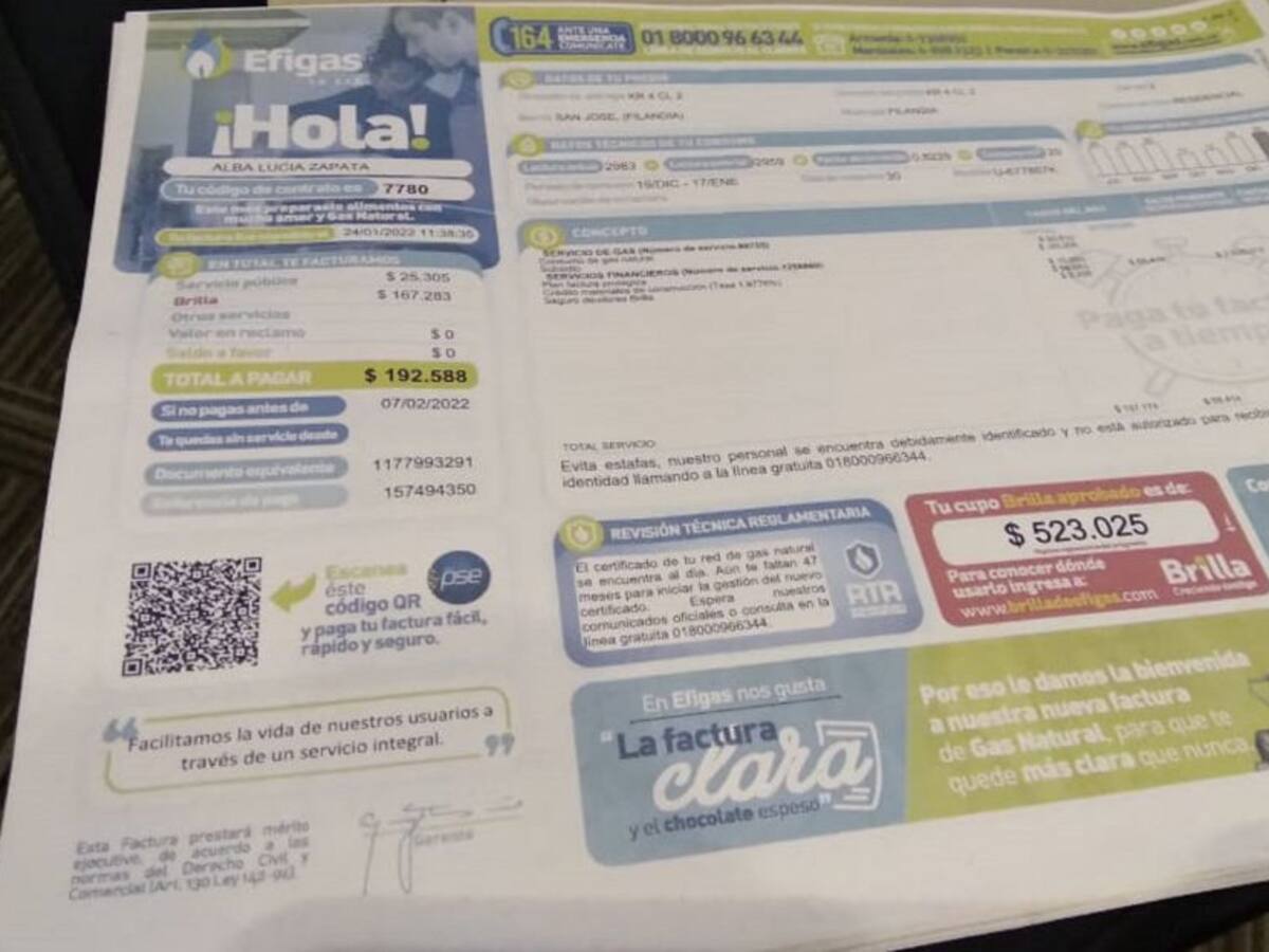 Efigas realiza cambios en la factura para 650.000 usuarios en Eje Cafetero