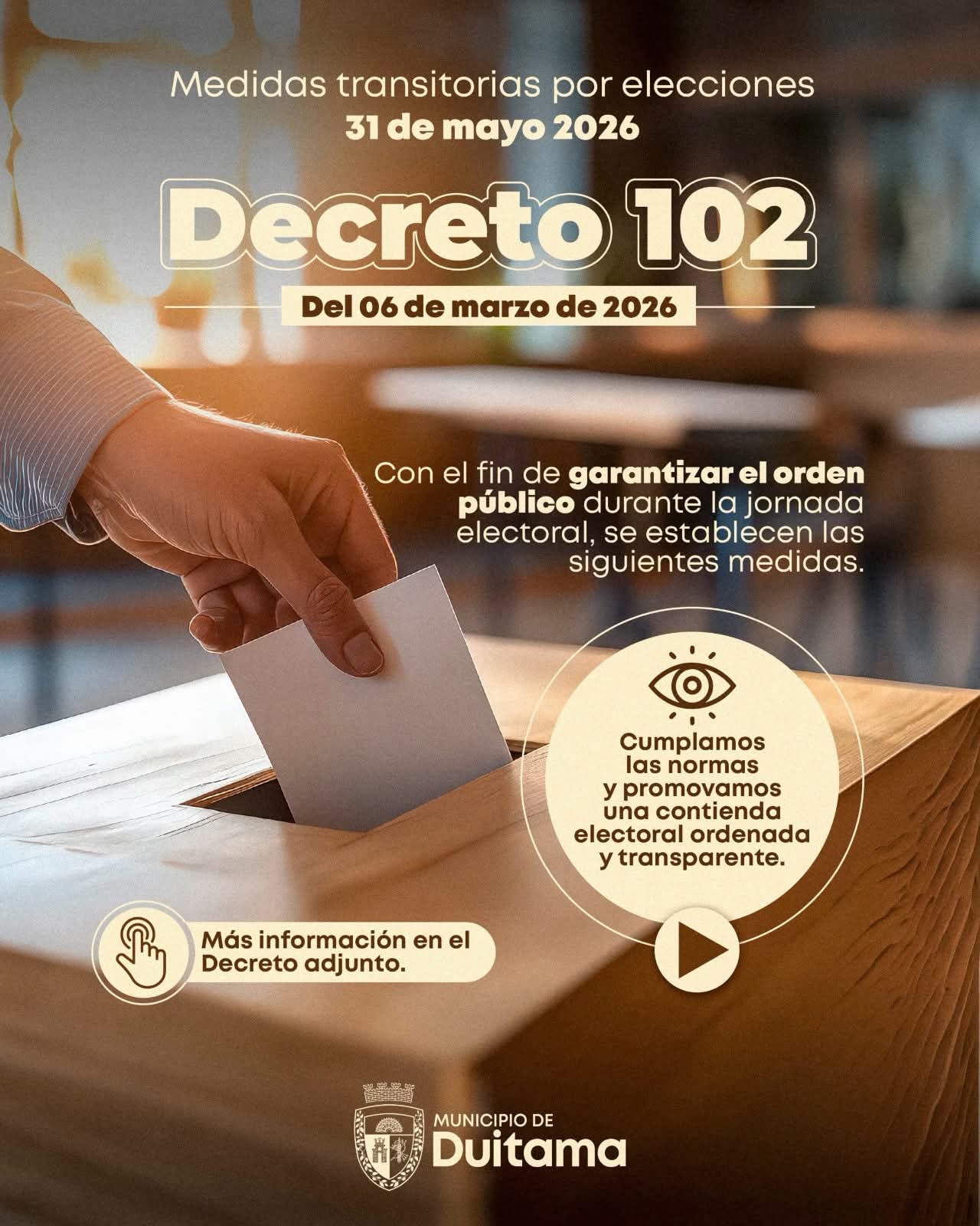 Estas son las medidas restrictivas que se adoptarán en Duitama, Boyacá, con motivo de las elecciones presidenciales.