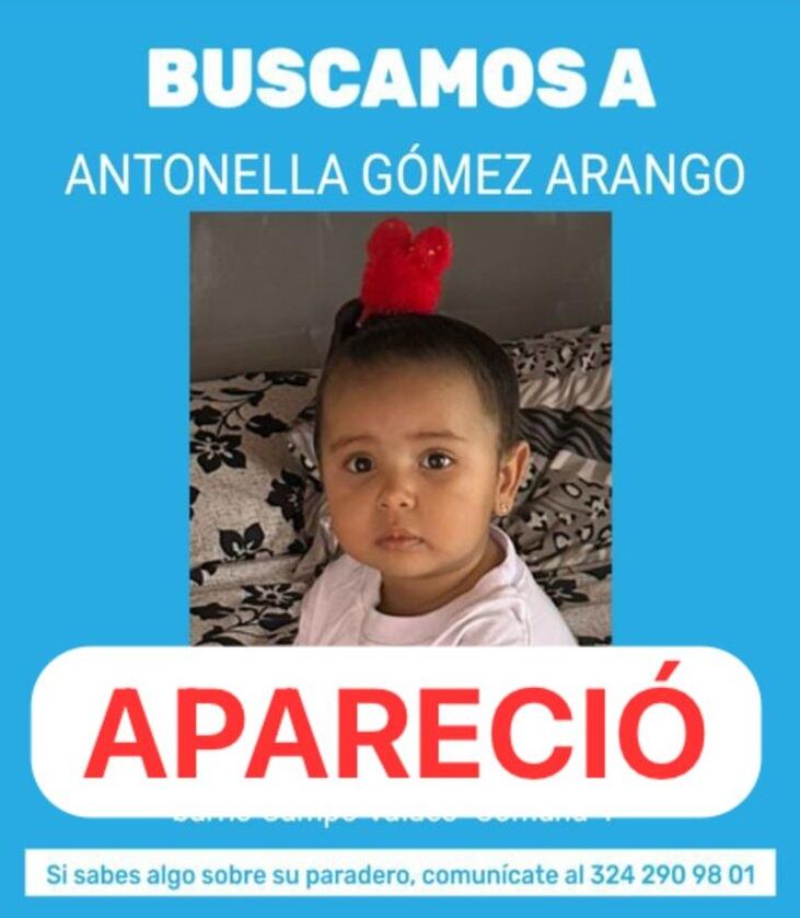 Menor encontrada- foto autorizada por la familia