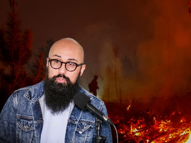 Carlos Carrillo e incendios en Chile. Fotos: AFP y Suministrada.