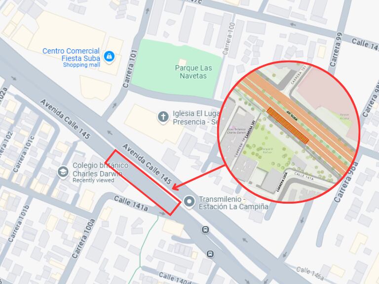 Mapa del cierre de la avenida Suba 