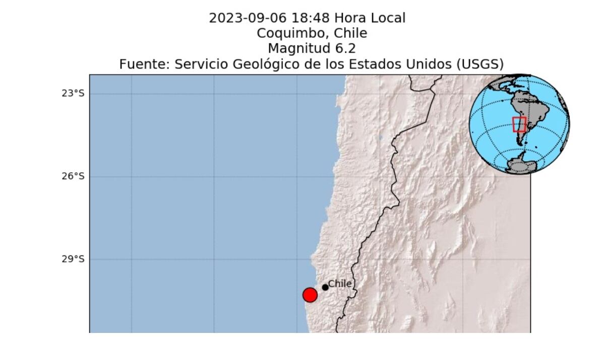 Temblor Chile, de magnitud 6.2, 6 de septiembre 2023. Foto: Servicio Geológico Colombia.