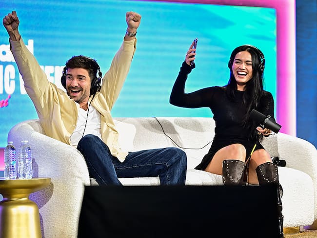 Pablo Alborán, Riza Godoy during the Billboard Latin Music Week Miami 2025 Making the Hit LIVE panel at the Fillmore Miami Beach on October 21, 2025 in Miami Beach, Florida. (Photo by Gustavo Caballero/Billboard via Getty Images)