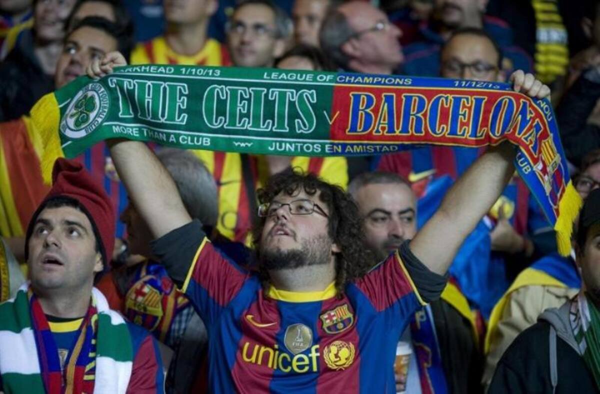 Aficionados del FC Barcelona durante el partido del grupo H de la Liga de Campeones ante el Celtic de Glasgow.
