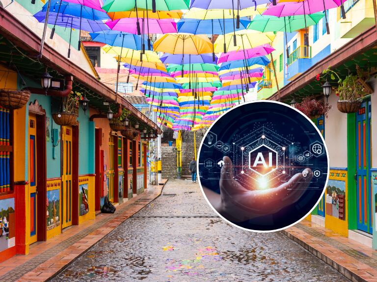 Pueblo del Eje Cafetero / Persona con símbolo de la inteligencia artificial (Getty Images)