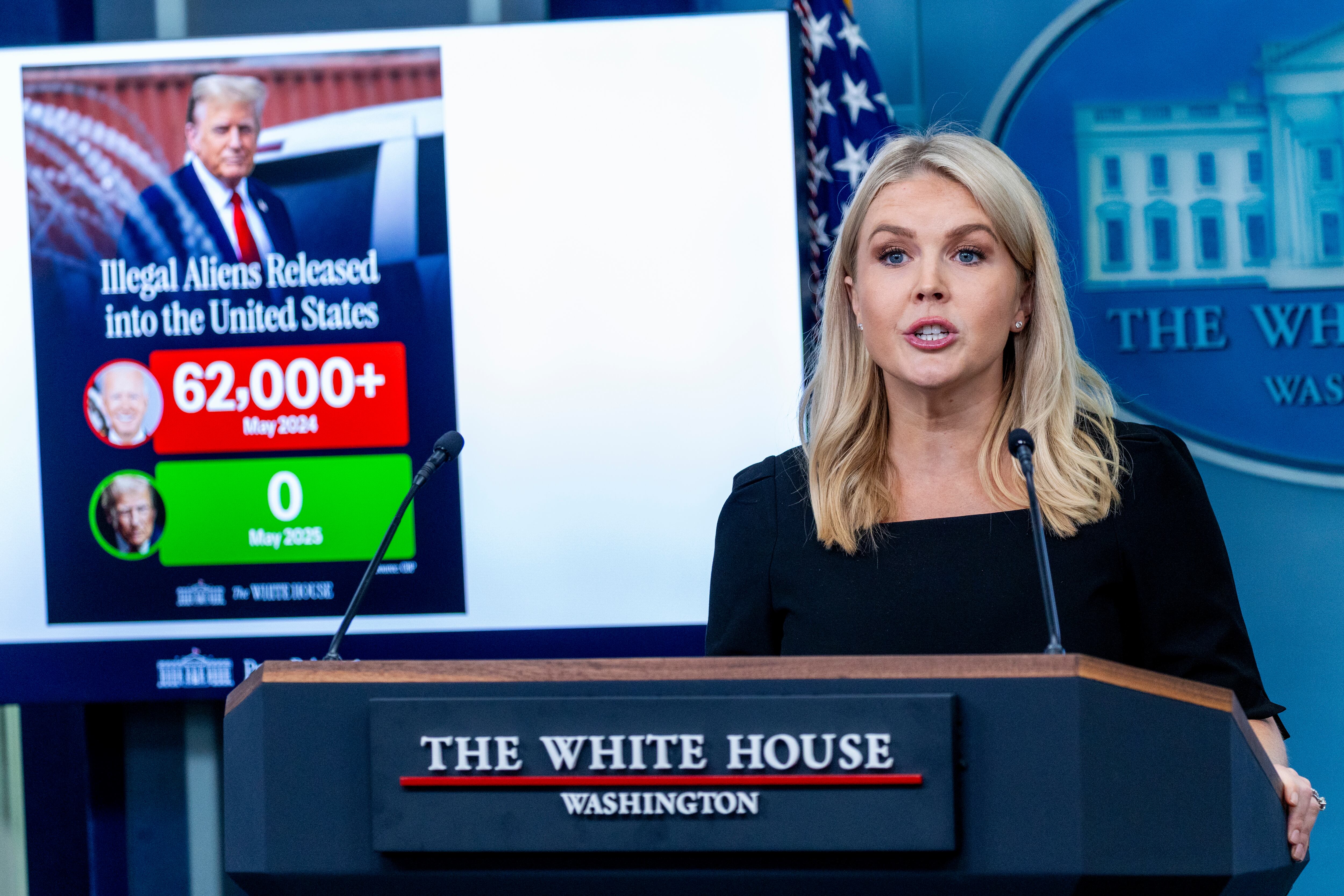 WASHINGTON (United States), 19/06/2025.- White House Press Secretary Karoline Leavitt delivers remarks during the daily press briefing at the White House in Washington, DC, USA, 19 June 2025. Leavitt relayed that President Trump is giving Iran two weeks to negotiate before he makes the decision of whether or not to join Israel's military campaign against Iran's nuclear program. EFE/EPA/SHAWN THEW