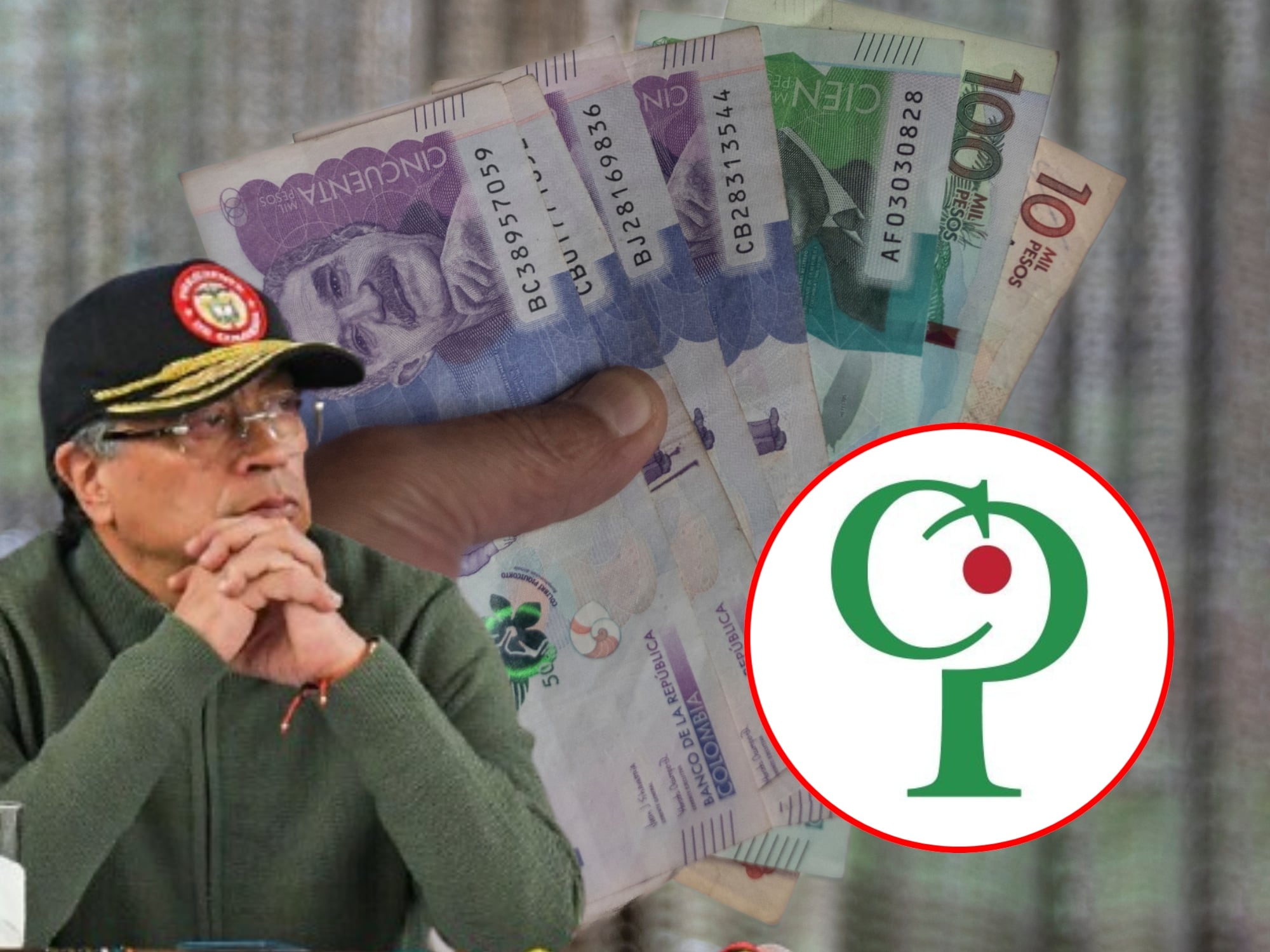 Gustavo Petro, dinero Colombia y logo de Colpensiones. Fotos: (Photo by: Camilo Erasso/Long Visual Press/Universal Images Group via Getty Images) / Getty Images / Colpensiones