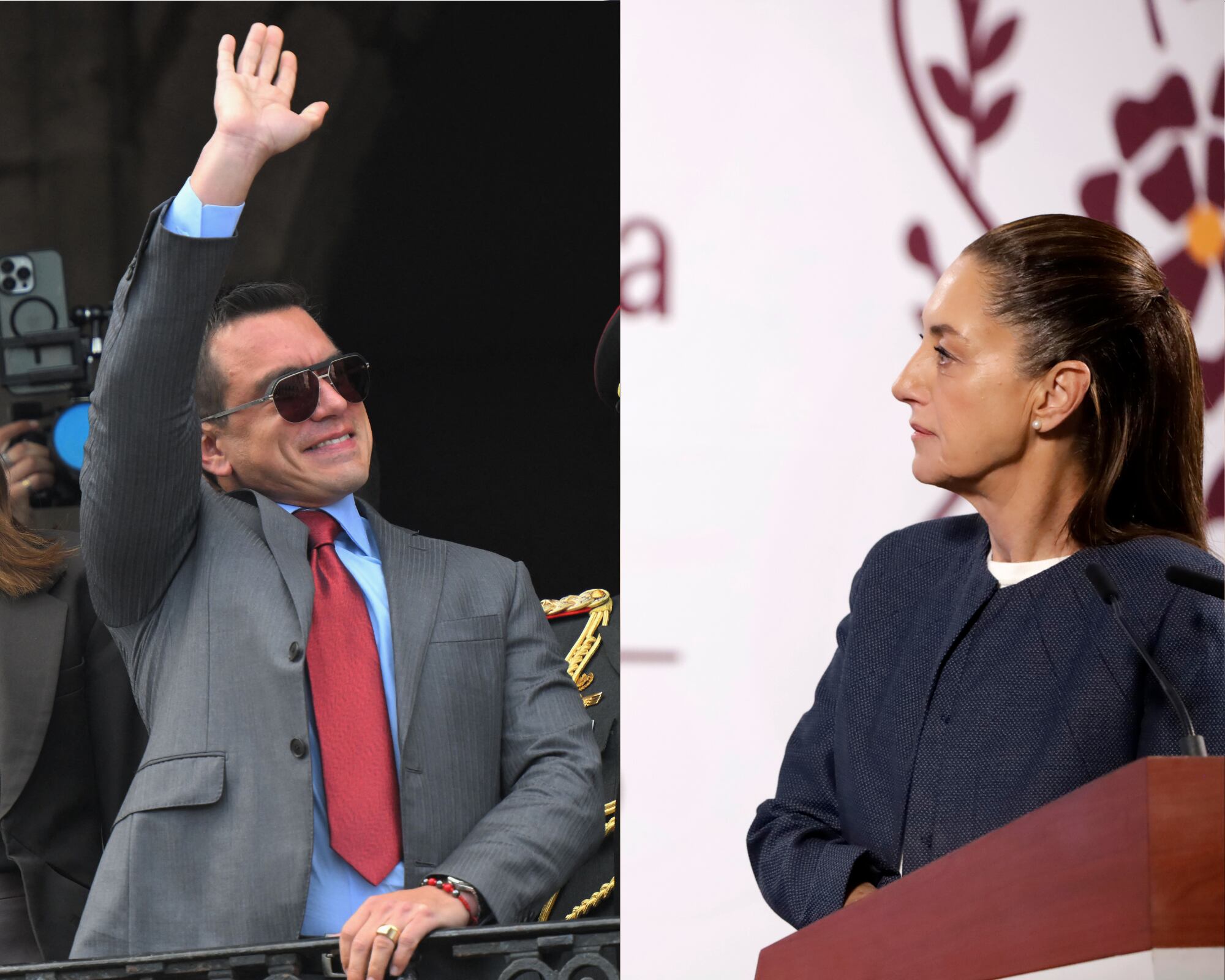 El presidente de Ecuador, Daniel Noboa (i) y su homóloga mexicana, Claudia Sheinbaum (d)). 
(Foto: Caracol Radio / Getty )