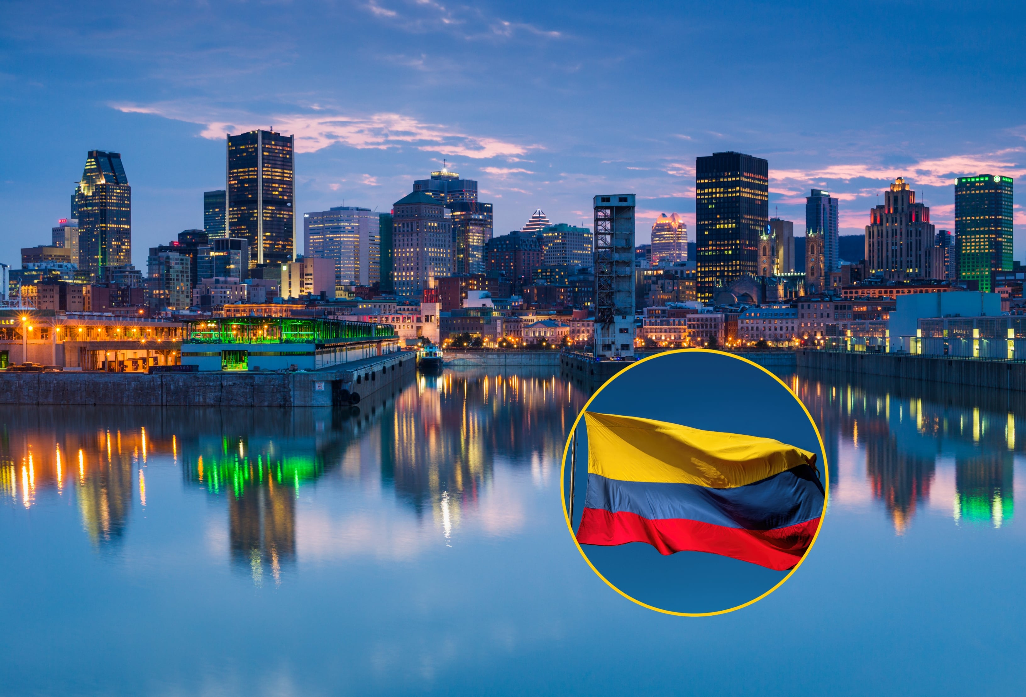 Montreal, Canadá, y bandera de colombia. Fotos: Getty Images / Walter Bibikow y Simon McGill