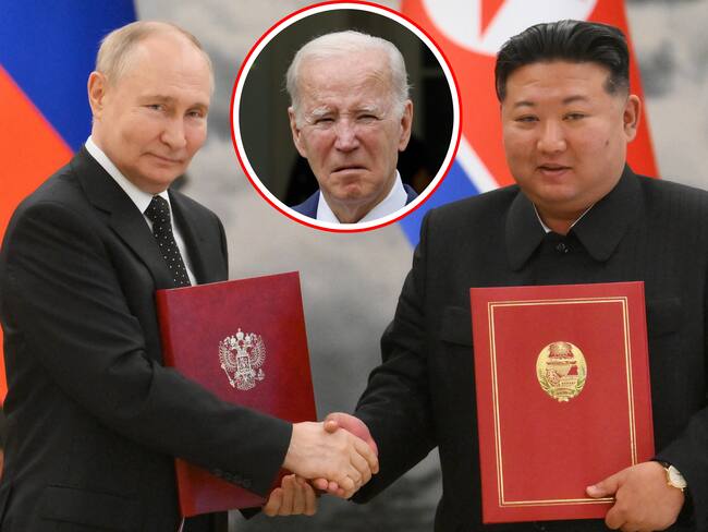 De izquierda a derecha, los presidentes Vladimir Putin (Rusia), Joe Biden (Estados Unidos) y Kim Jong-Un (Corea del Norte).
(foto: Caracol Radio / Getty )