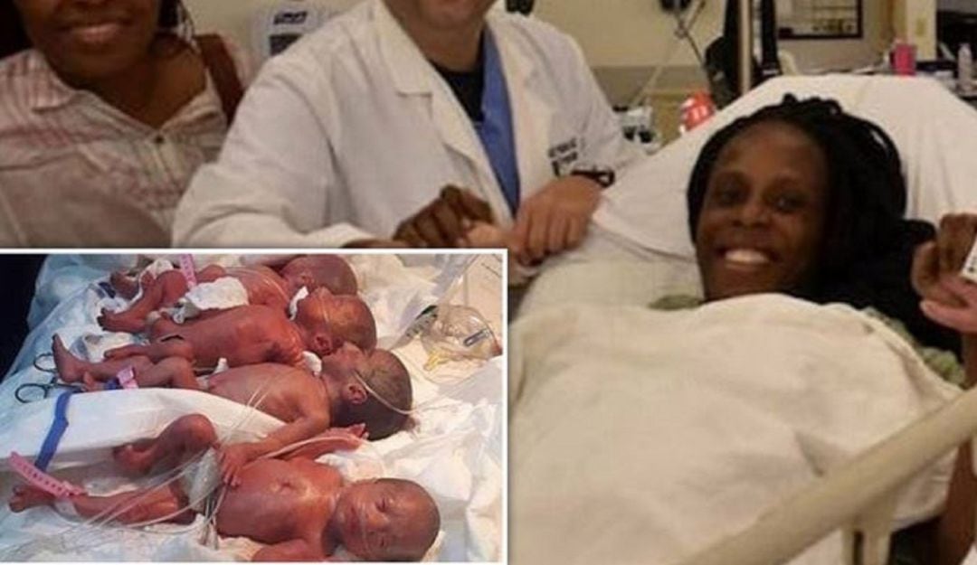 Mujer da a luz a nueve bebés cuando solo esperaba 7