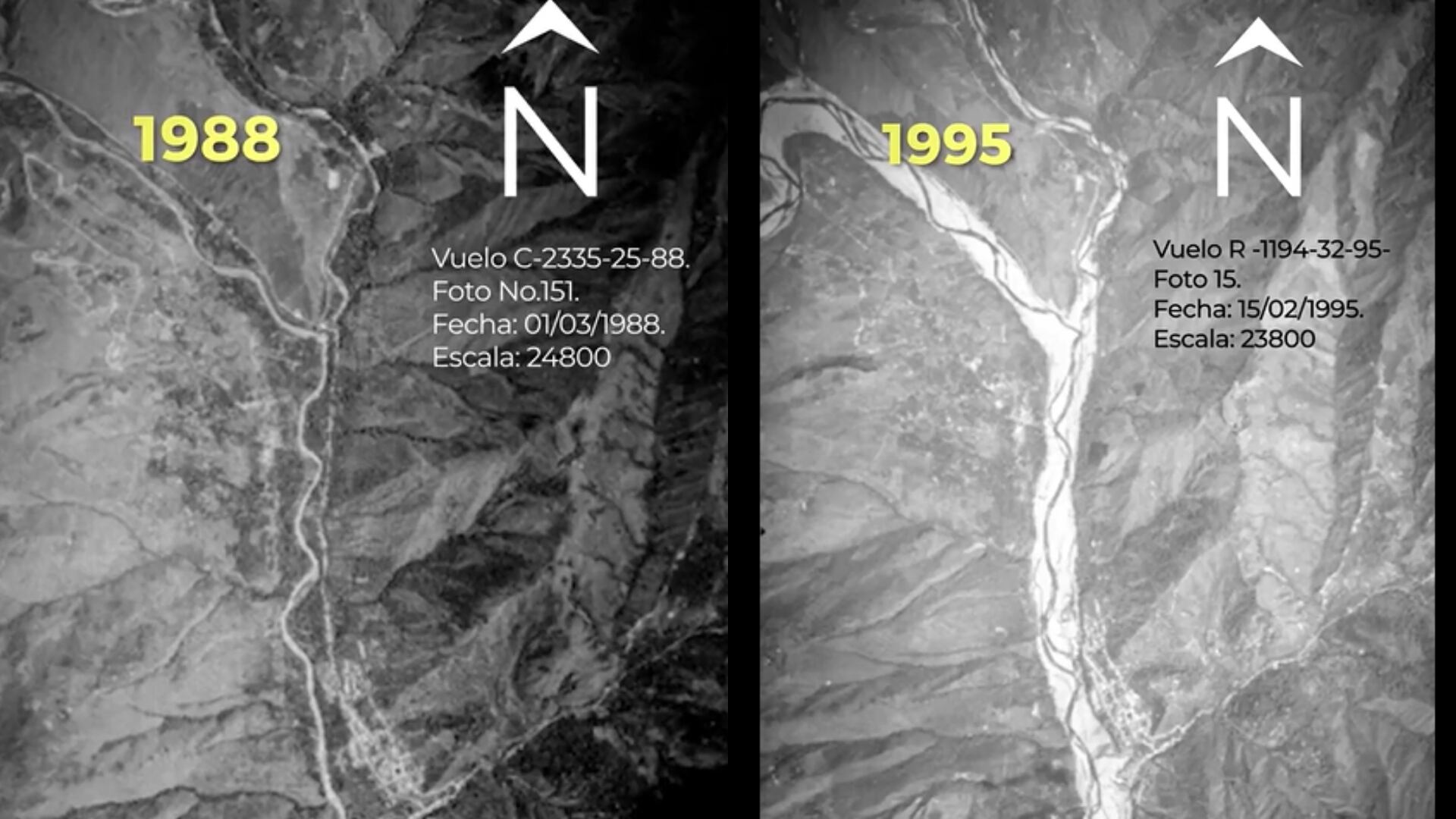 Fotografías del SGC de 1988 y 1995 sobre la destrucción de Belalcázar -SGC
