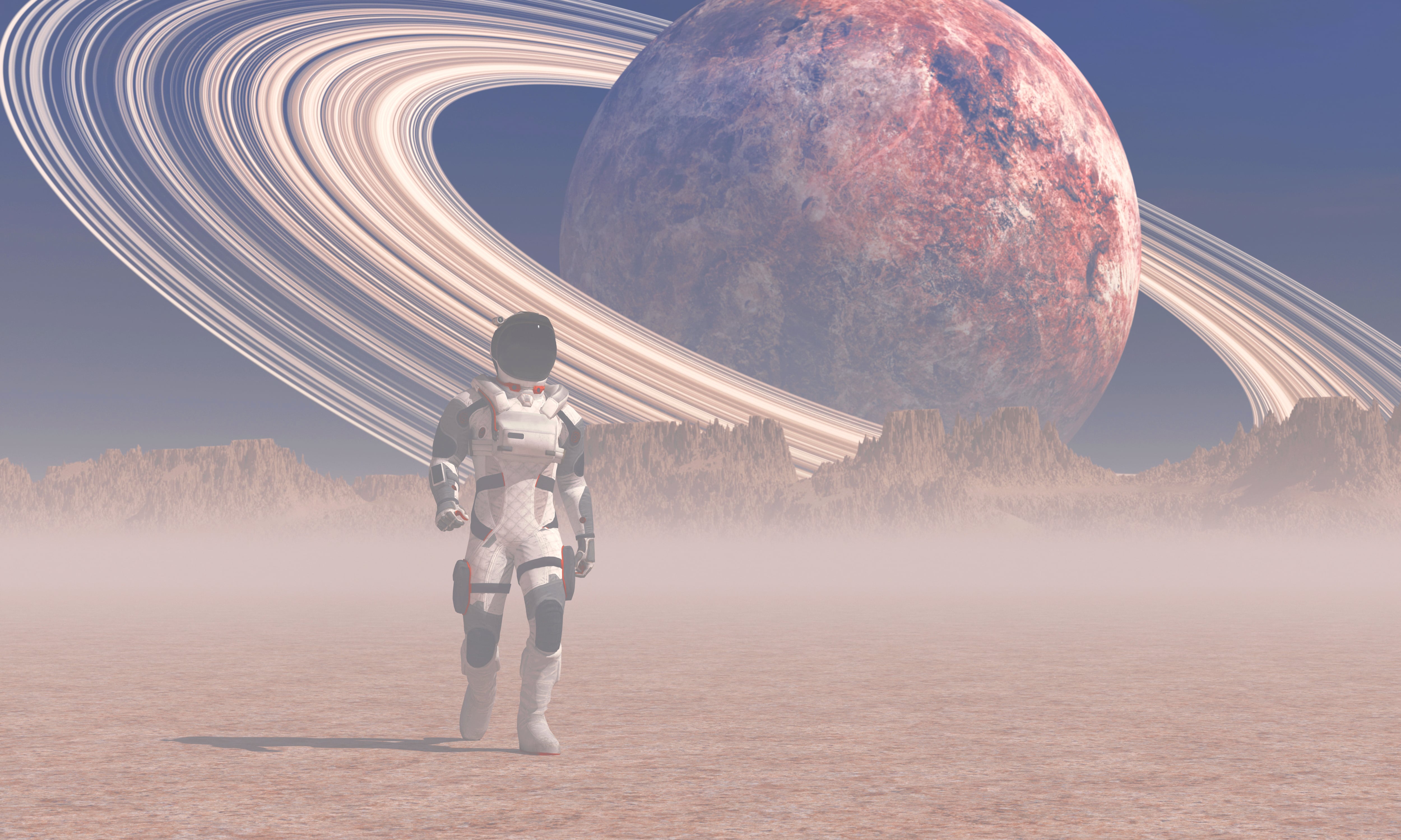 Ilustración de un astronauta y de fondo Saturno. Foto: Getty Images.