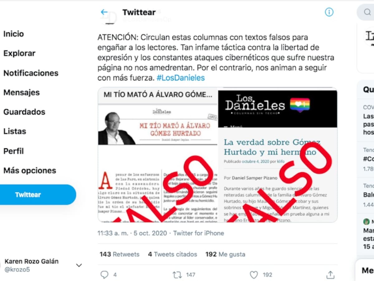 Circulan columnas falsas de Los Danieles sobre Gómez Hurtado