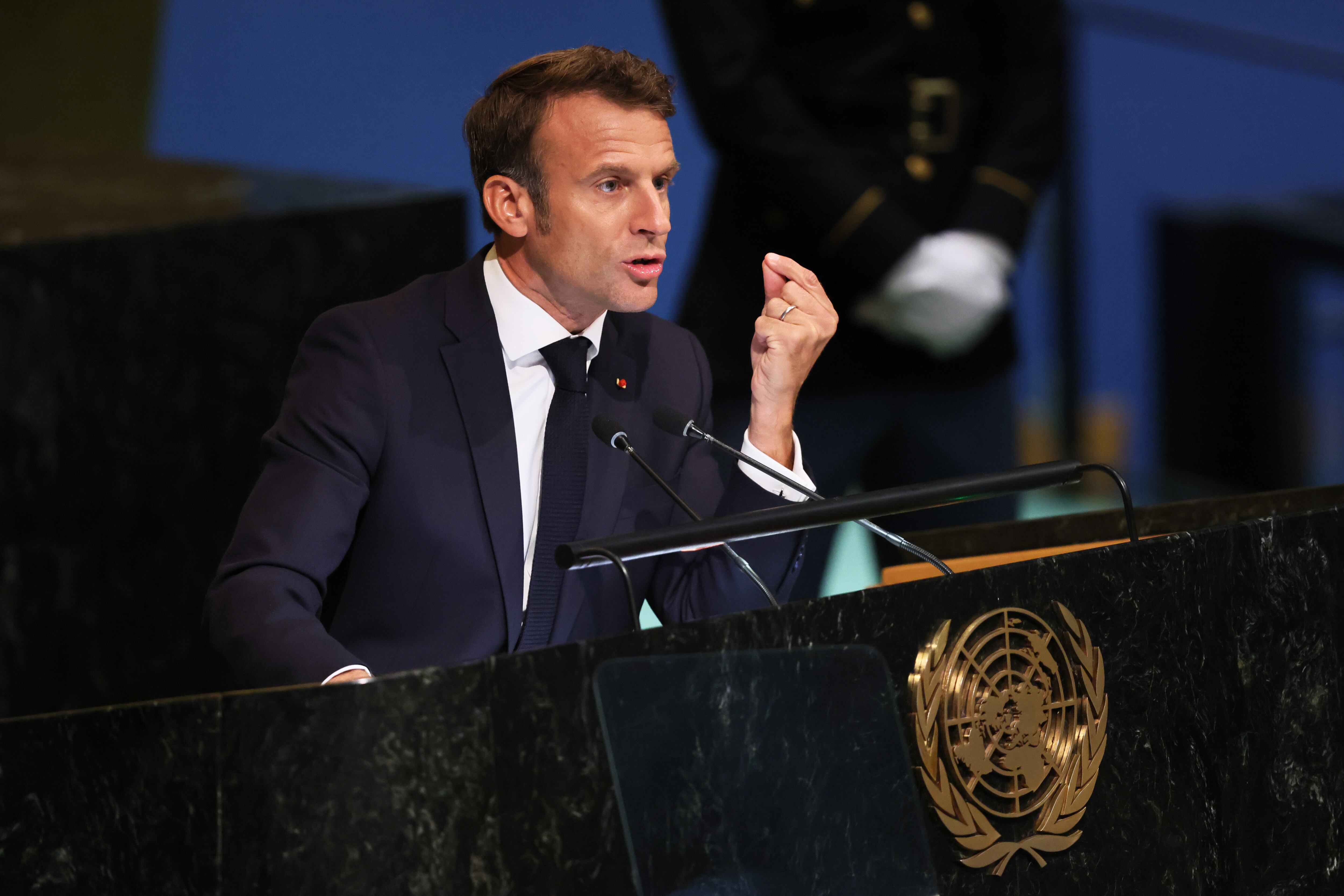 El presidente de Francia, Emmanuel Macron, durante su intervención en la Asamblea General de las Naciones Unidas.