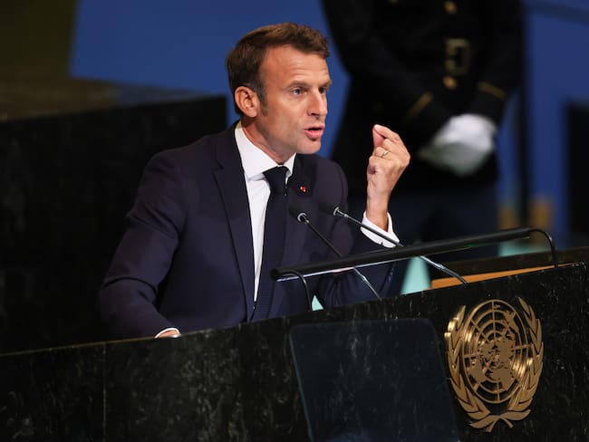El presidente de Francia, Emmanuel Macron, durante su intervención en la Asamblea General de las Naciones Unidas.