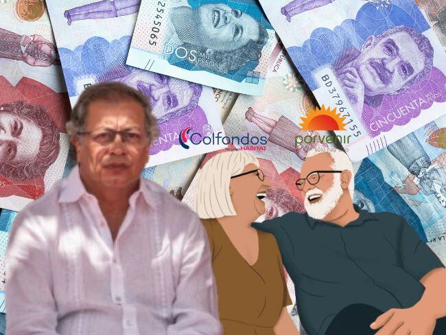 Dinero colombiano, Gustavo Petro, pensionados, imágenes de referencia (Getty Images). Logos de Porvenir y Colfondos, tomados de las redes sociales de las Administradoras.