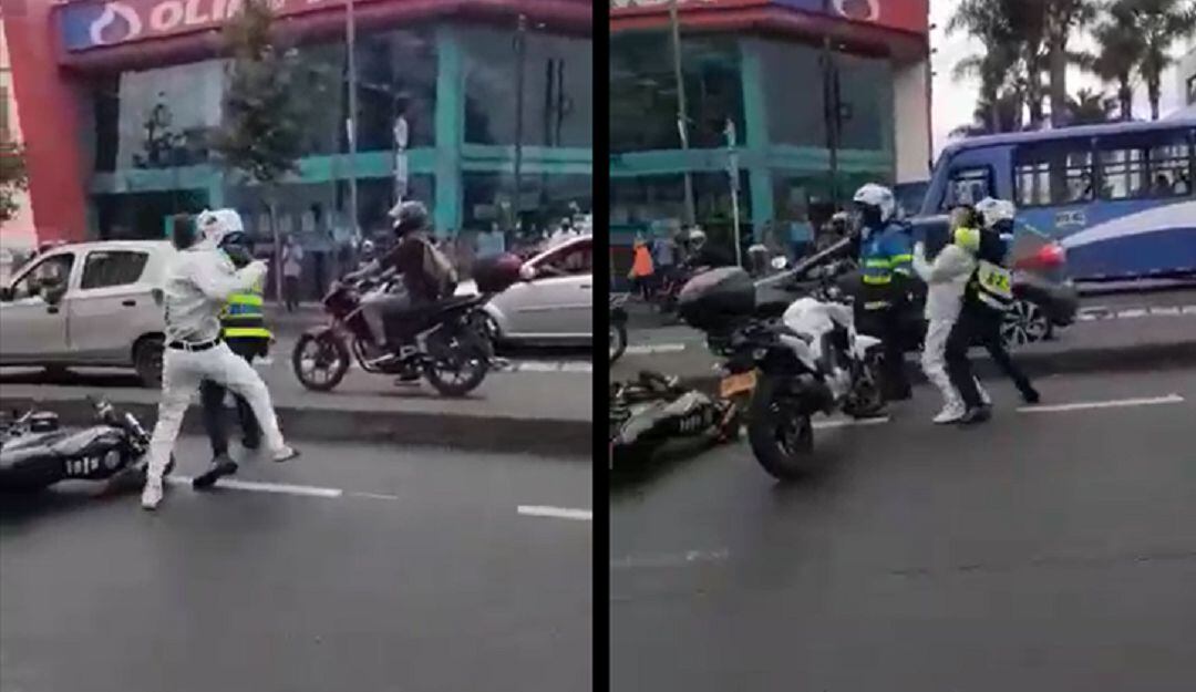 Riña entre un ciudadano y agentes de tránsito de Manizales