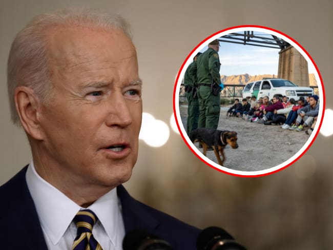 El presidente Joe Biden pone en la mira a los migrantes irregulares mientras busca obtener respaldo faltando 6 meses para las elecciones presidenciales. En el círculo, un grupo de migrantes detenido por la guardia fronteriza de Estados Unidos.
(Foto: Getty / Caracol Radio )