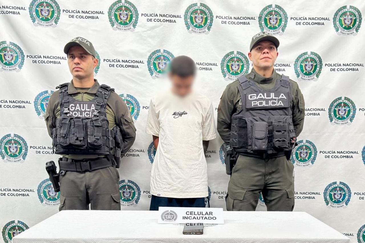 Alias La Chinga, capturado por secuestro extorsivo en Medellín. Foto: Policía Meval.