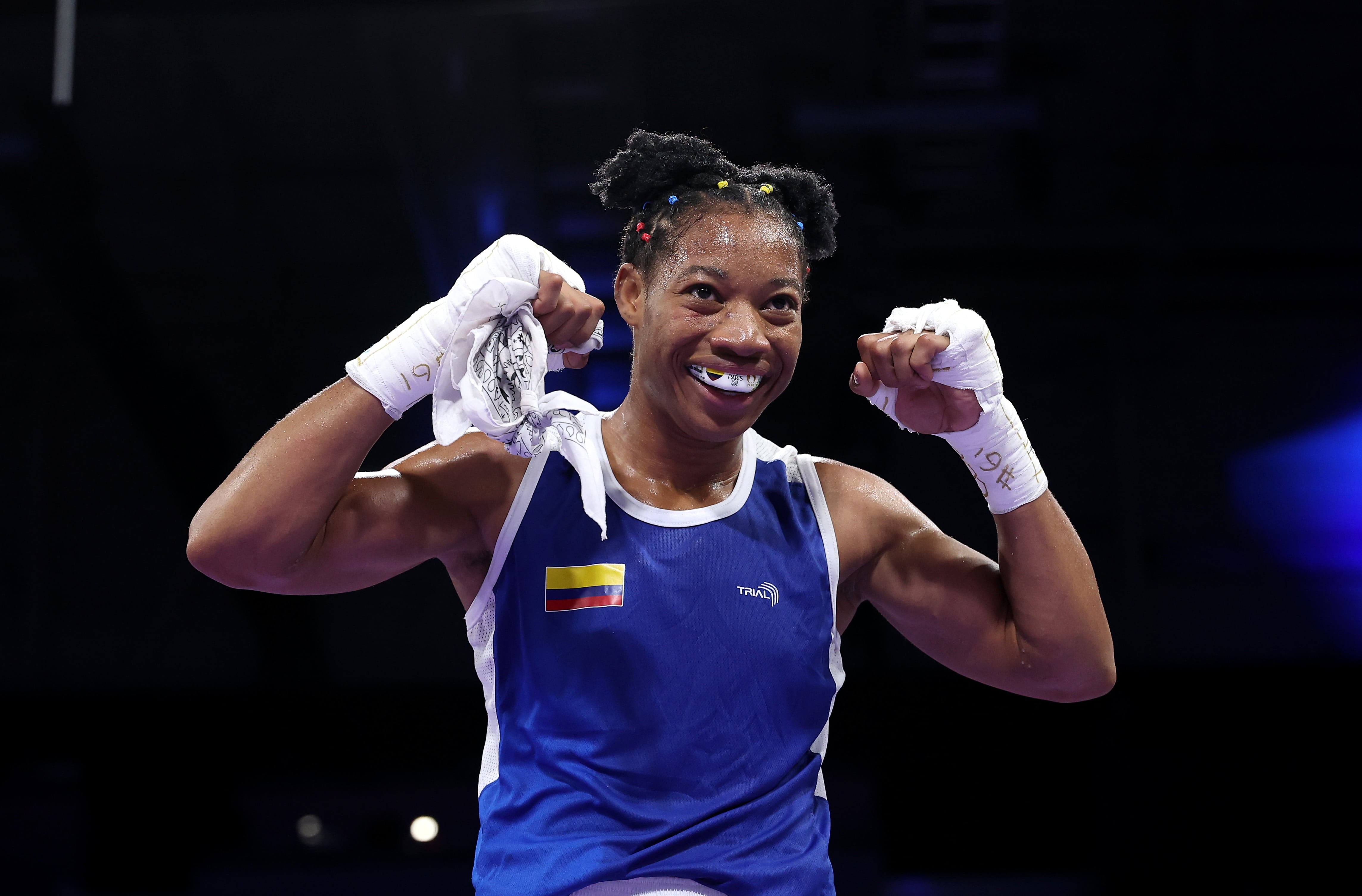 Angie Valdés celebra su primera victoria en París 2024. (Photo by Richard Pelham/Getty Images)