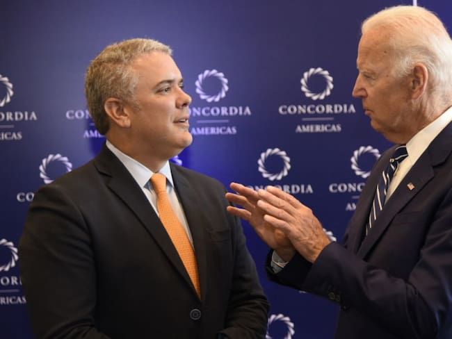 El presidente Iván Duque y el entonces vicepresidente Joe Biden durante la conferencia Concordia celebrada en Bogotá en 2018. 