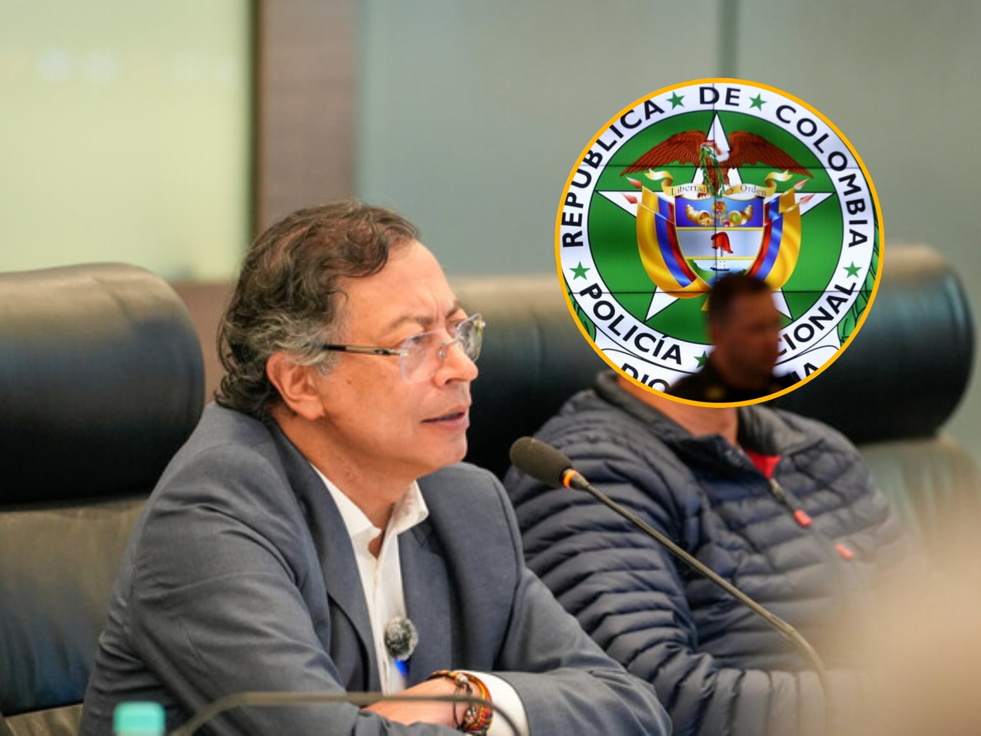 Gustavo Petro y Policía Nacional. Fotos: Colprensa.