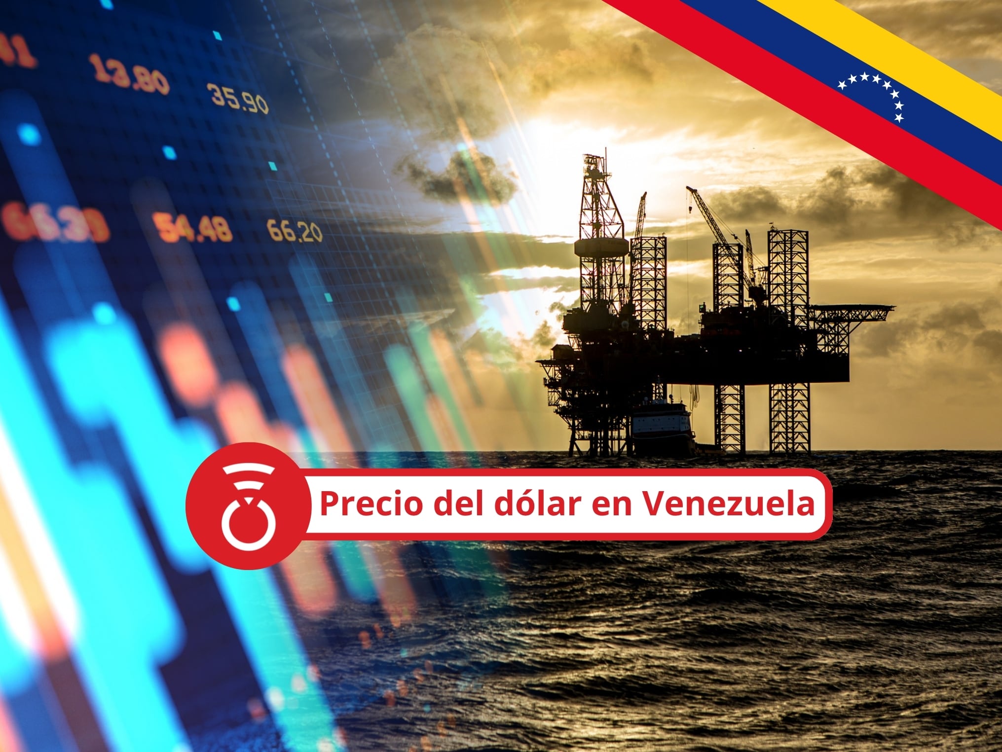 De fondo a la izquierda: Imagen ilustrativa de estadísticas económicas. A la derecha hay una foto de referencia de una refinería de petróleo instalada en el mar (Crédito: Getty Images)