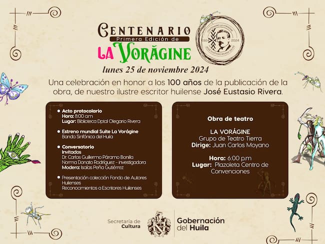 La celebración con el estreno de Suite La Vorágine. Foto Gobernación del Huila.