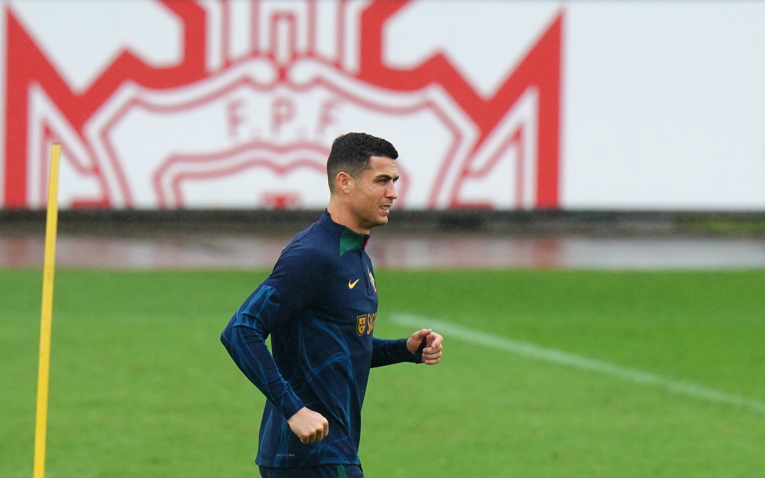 OEIRAS, PORTUGAL - NOVEMBER 15: Cristiano Ronaldo of Portugal in action during the Portugal Training and Press Conference at Cidade do Futebol FPF on November 15, 2022 in Oeiras, Portugal. (Photo by Gualter Fatia/Getty Images)