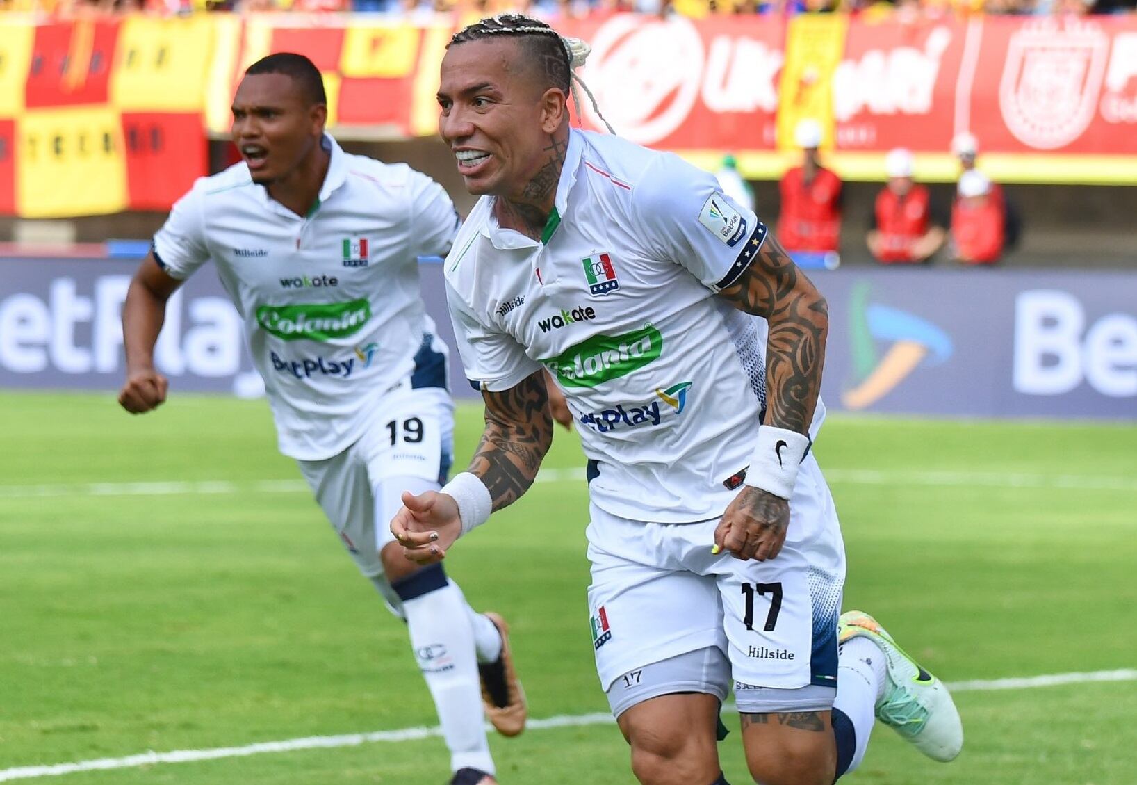 Dayro Moreno celebra el primero de los dos goles marcados ante Deportivo Pereira / Foto: @oncecaldas
