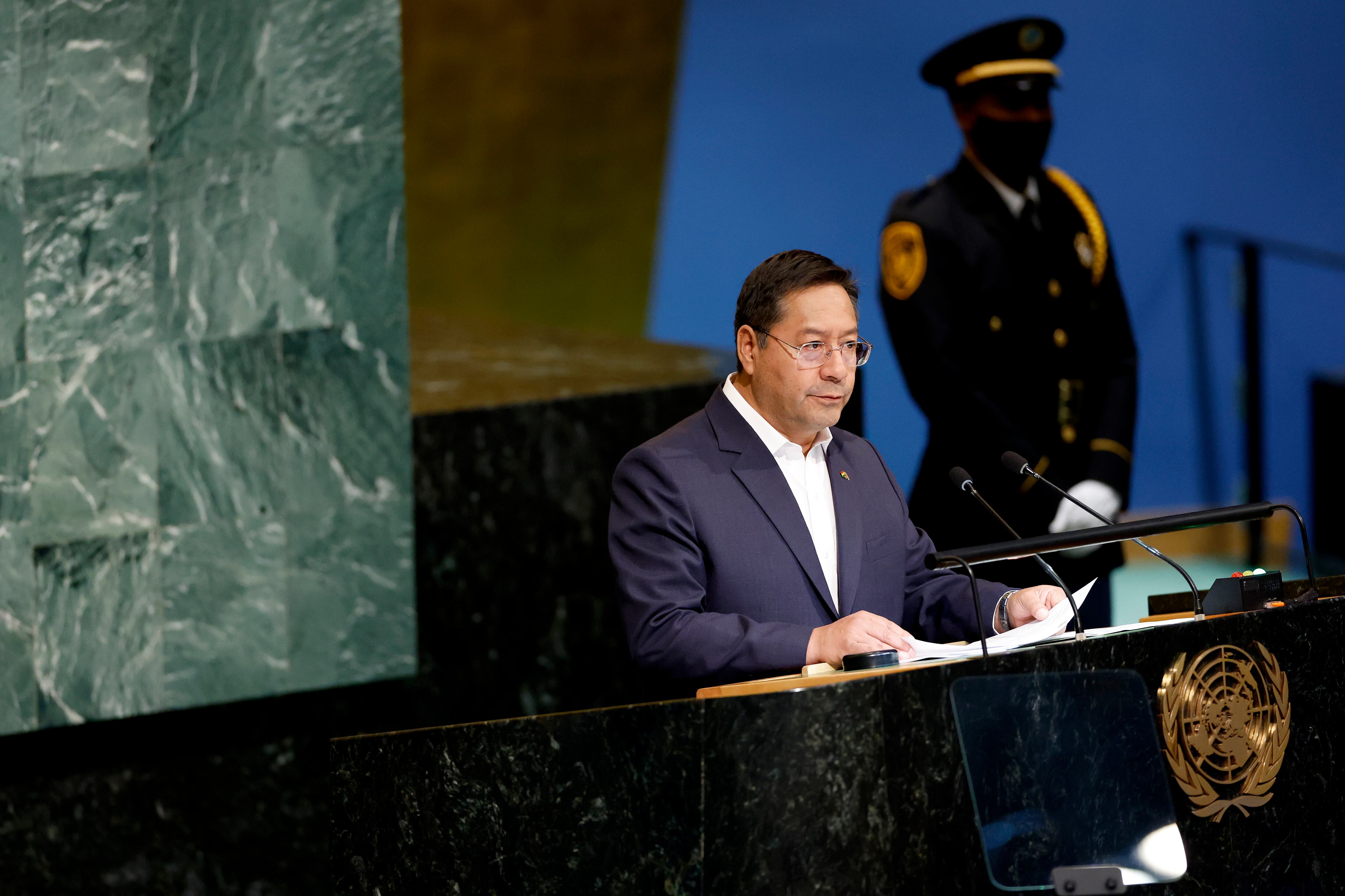 El presidente de Bolivia, Luis Arce, durante su participación en la Asamblea General de las Naciones Unidas.