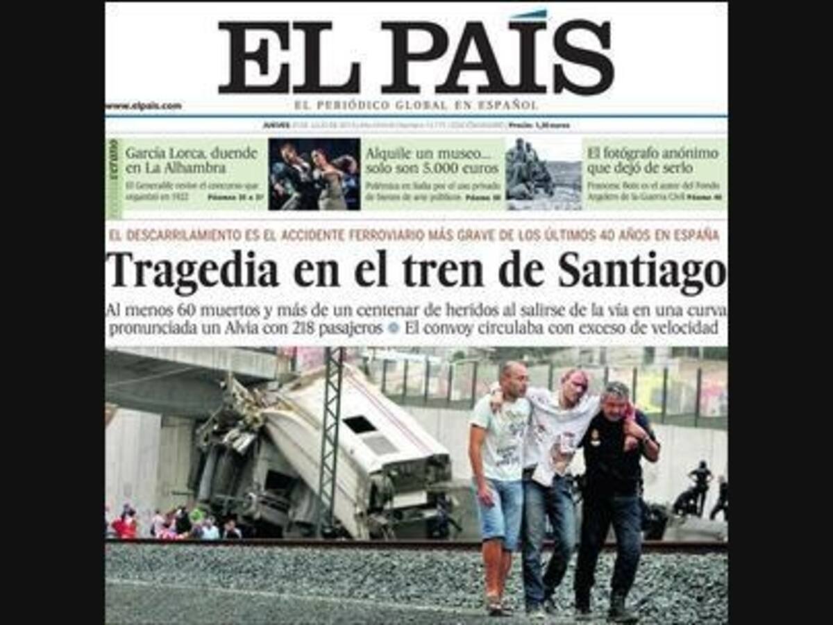 La tragedia del tren de España, en la portada de El País