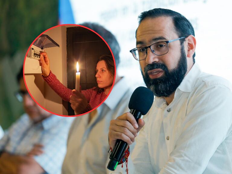 Ministro de Minas y Energía, Andrés Camacho, y a lado una persona sin energía eléctrica (Fotos vía Getty Images y Caracol Radio)