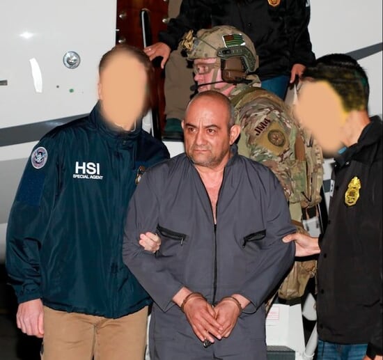 Alias Otoniel a su llegada a EE. UU. Foto: Policía Nacional / Colprensa