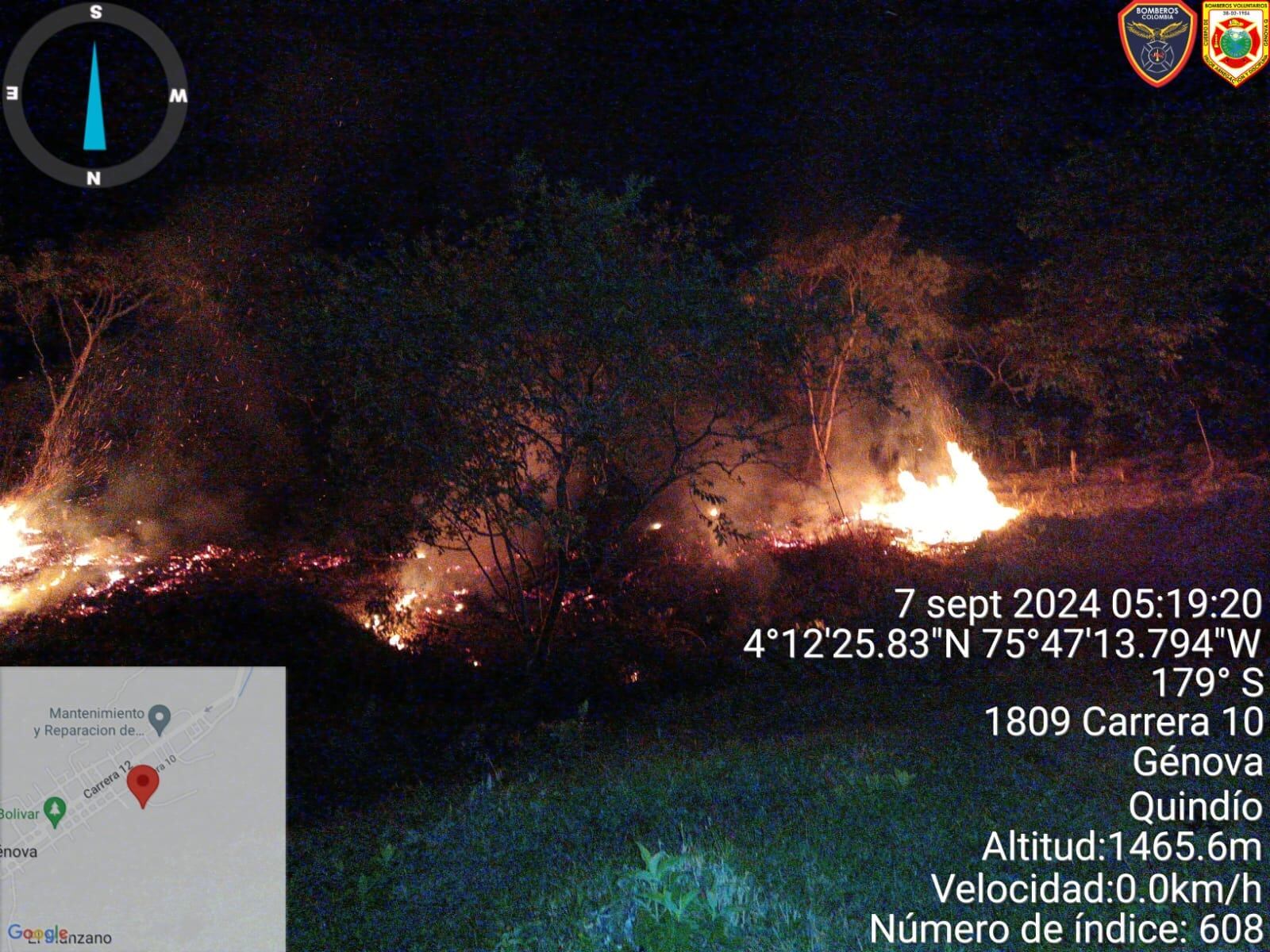 Incendio cobertura vegetal en Génova, Quindío Foto: Cortesía Bomberos Génova