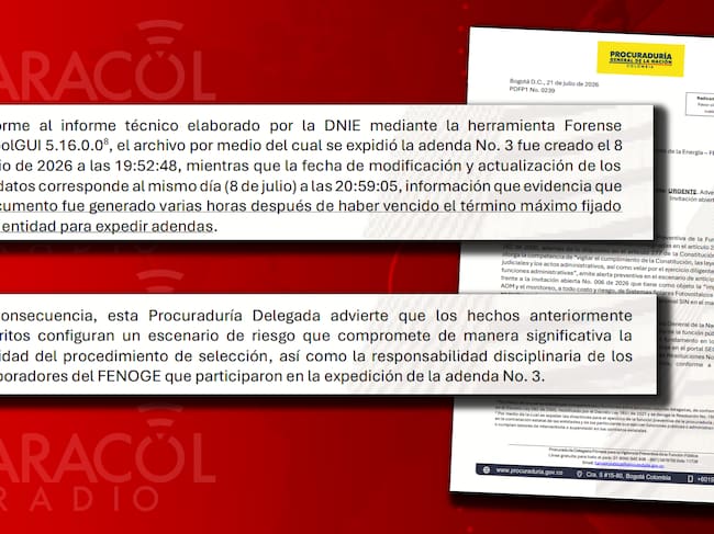 La Adenda número 3 del expediente contractual se generó varias horas después de haber vencido el término máximo fijado por Fenoge, advierte la Procuraduría.