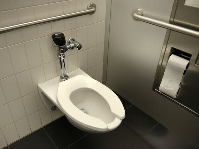Baño público con la tapa del inodoro en forma de U (Crédito: Getty Images)