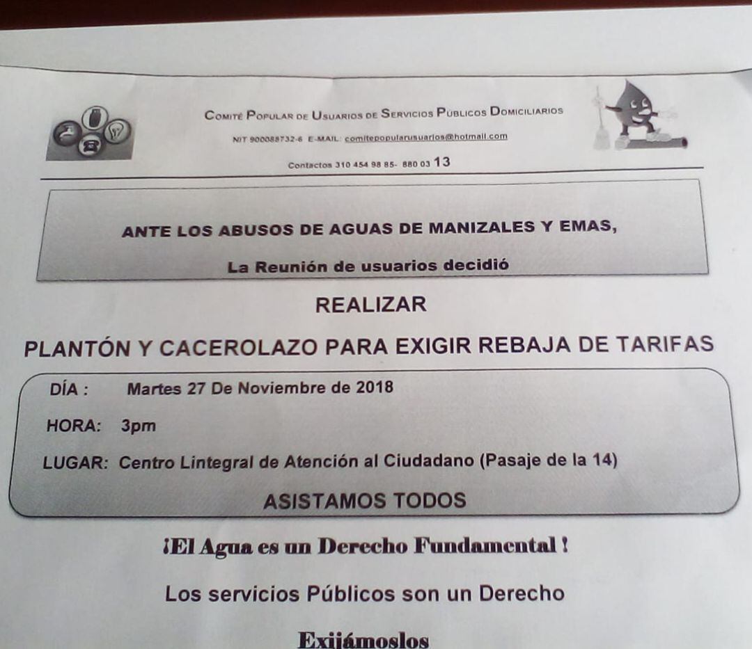 Plantón por alza en los servicios públicos de Manizales