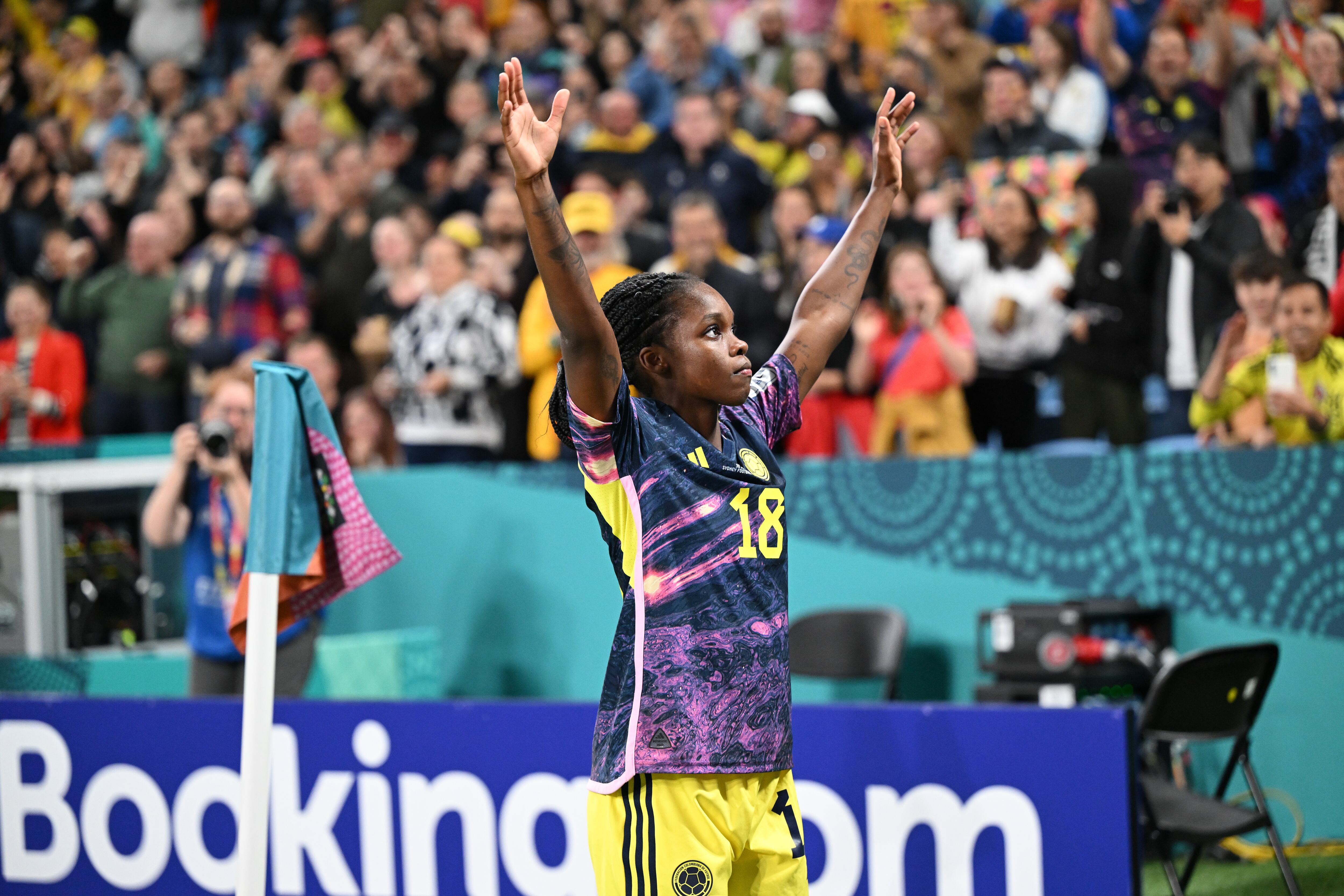 Linda Caicedo festeja su anotación ante Alemania. (Photo by Amy Halpin /DeFodi Images via Getty Images)