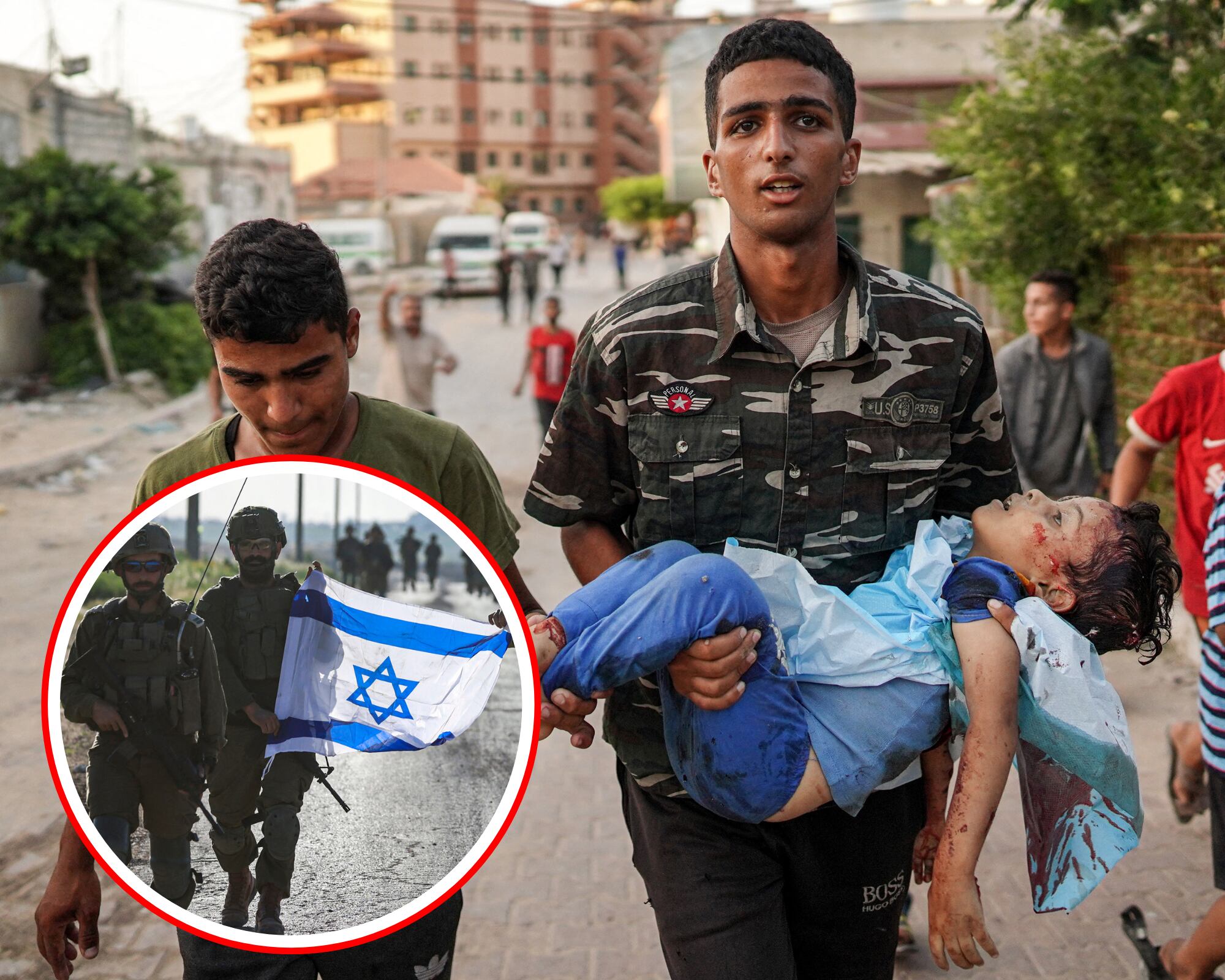 Un joven palestino lleva en sus brazos el cuerpo de un niño que fue asesinado durante un bombardeo israelí en la Franja de Gaza.
(Foto: Getty / Caracol Radio)