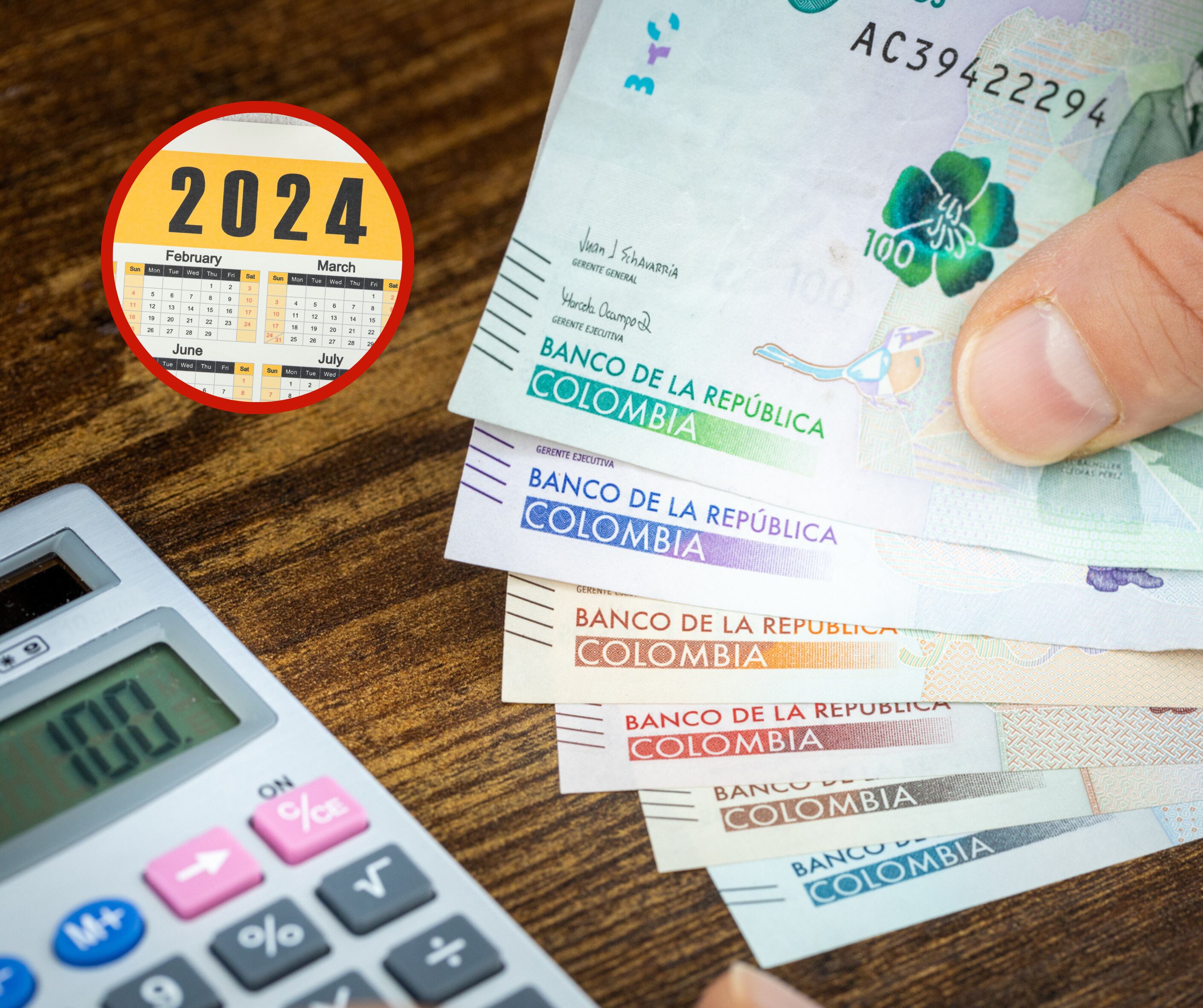 Billetes de diferentes denominaciones junto a una calculadora y un calendario (Getty Images)