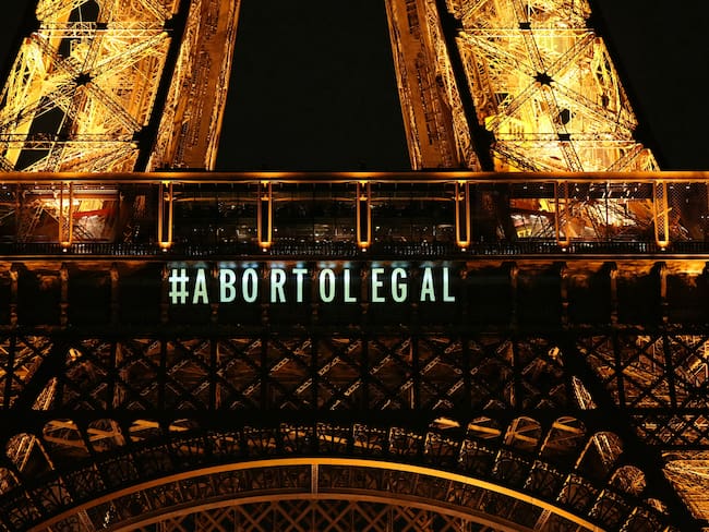 A message reading in Spanish &quot;Abortion legal&quot; is projected onto the Eiffel Tower after the French parliament voted to anchor the right to abortion in the country&#039;s constitution, in Paris, on March 4, 2024. (Photo by Dimitar DILKOFF / AFP)