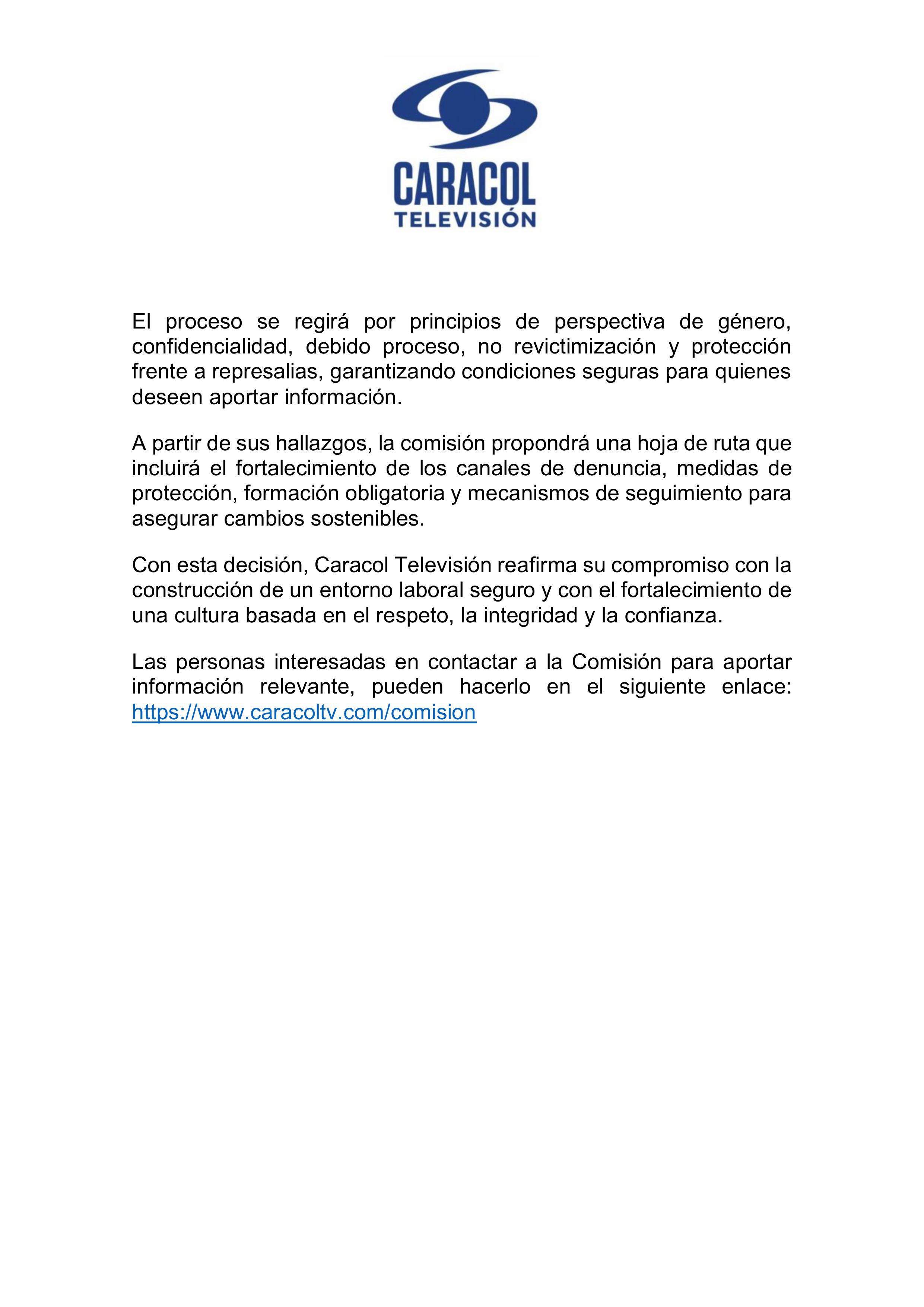 Comunicado Caracol Televisión