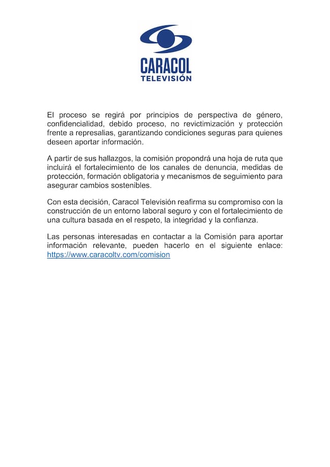 Comunicado Caracol Televisión
