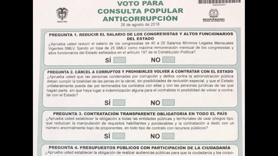 Así quedó el tarjetón de la consulta anticorrupción. Foto: Registraduría
