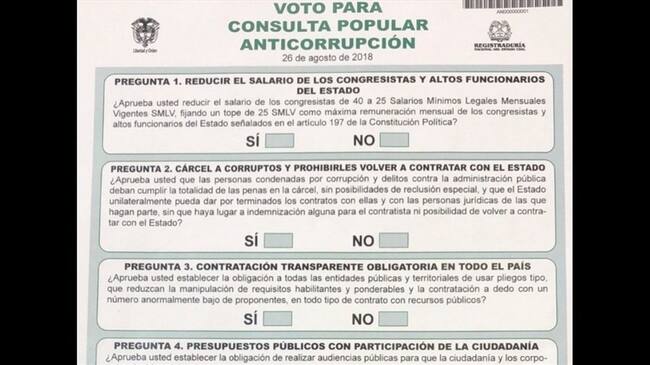 Así quedó el tarjetón de la consulta anticorrupción. Foto: Registraduría